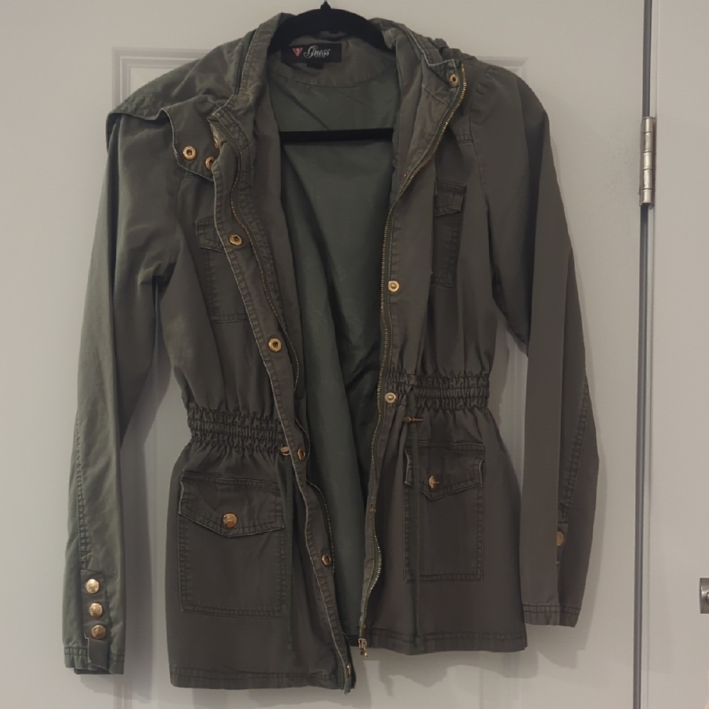 Guess Olive Green Women's Anorak Jacket Small S Cotton Outer